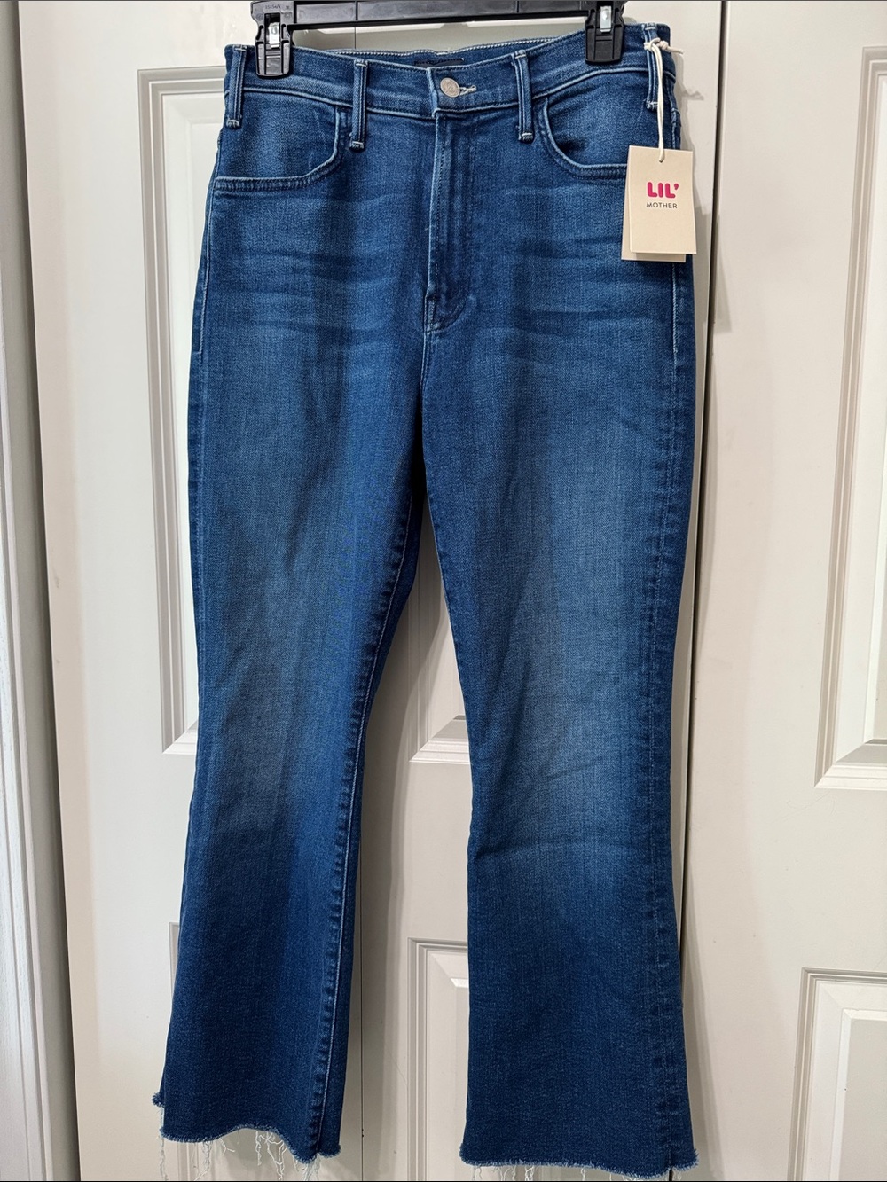 MOTHER Lil Hustler Flood Fray, subtly flared denim jean.